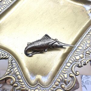 Vintage Silver Tone Swordfish Marlin Fishing Brooch Pin